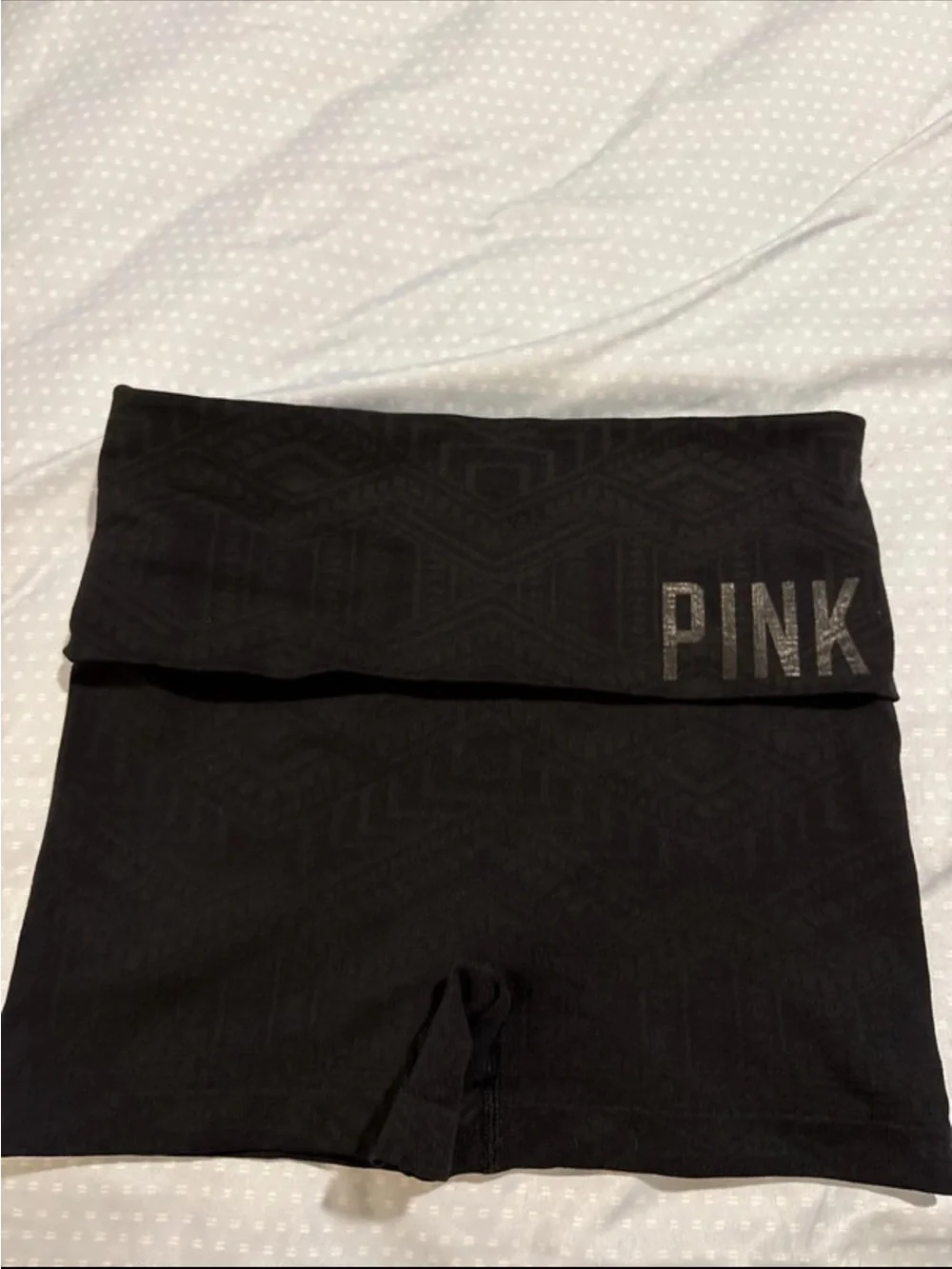 PINK Victoria's Secret Black Fold-Over Waistband Bike Shorts with Logo